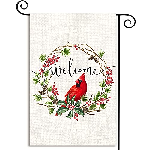 BEZKS Wreath Cardinal Memorial Day Garden Flag,Best Choice Welcome Spring Holiday Flags,Small Double Sided 12.5 x 18 Inch for Outdoor Yard farmhouse Decorations(FC05)