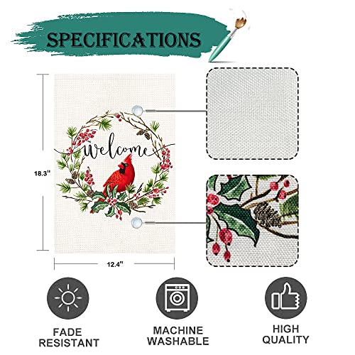 BEZKS Wreath Cardinal Memorial Day Garden Flag,Best Choice Welcome Spring Holiday Flags,Small Double Sided 12.5 x 18 Inch for Outdoor Yard farmhouse Decorations(FC05)