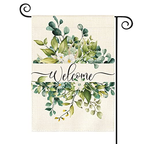 AVOIN colorlife Eucalyptus Spring Summer Floral Garden Flag Double Sided 12x18 Inch, Welcome Seasonal Outside Yard Outdoor Flag