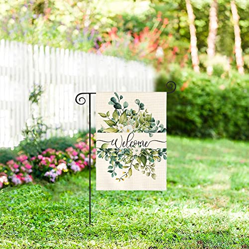 AVOIN colorlife Eucalyptus Spring Summer Floral Garden Flag Double Sided 12x18 Inch, Welcome Seasonal Outside Yard Outdoor Flag