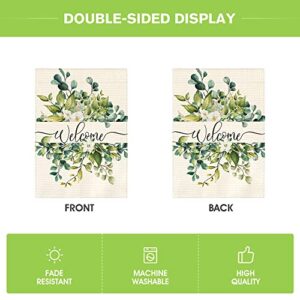 AVOIN colorlife Eucalyptus Spring Summer Floral Garden Flag Double Sided 12x18 Inch, Welcome Seasonal Outside Yard Outdoor Flag