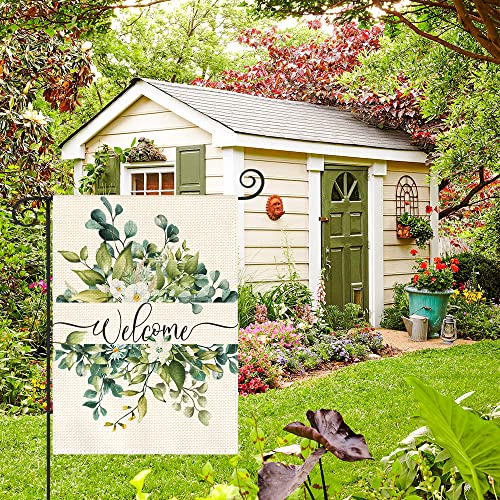 AVOIN colorlife Eucalyptus Spring Summer Floral Garden Flag Double Sided 12x18 Inch, Welcome Seasonal Outside Yard Outdoor Flag