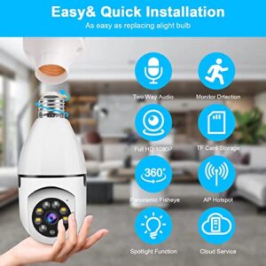 GAORYT Light Bulb Camera,Bulb Camera 360°Degree WiFi Outdoor,1080P HD Smart Wireless Security Camera with Motion Detection Alarm Night Vision for Home Indoor and Outdoor