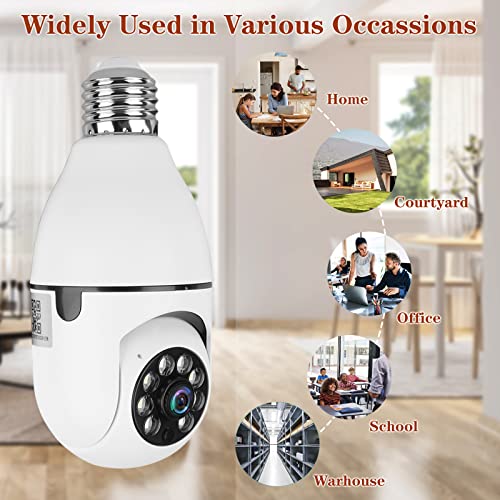 FOUAVRTEL WiFi Wireless Light Bulb Camera 1080P 360 Degree 2.4GHz Dome Smart Surveillance Camera Home Security Cameras with Night Vision Human Motion Detection and Alarm