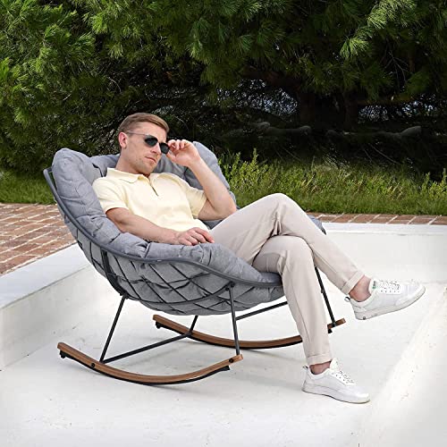 Grand patio Indoor & Outdoor, Royal Rocking Chair, Padded Cushion Rocker Recliner Chair Outdoor for Front Porch, Garden, Patio, Backyard, Grey