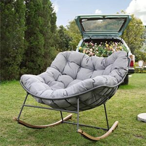 Grand patio Indoor & Outdoor, Royal Rocking Chair, Padded Cushion Rocker Recliner Chair Outdoor for Front Porch, Garden, Patio, Backyard, Grey