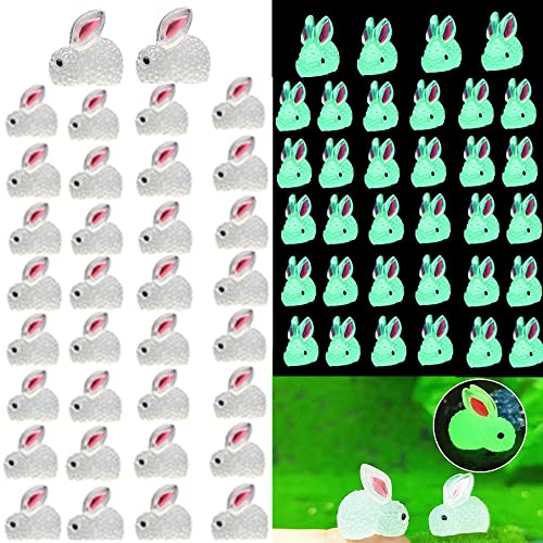 HYG 30 Pieces of Mini Resin Luminous Rabbit Mini Portrait Mini Fairy Garden Landscape Aquarium Decoration Potted Plant Decoration DIY Christmas Birthday Party Slime Amulet. (Luminous Rabbit)