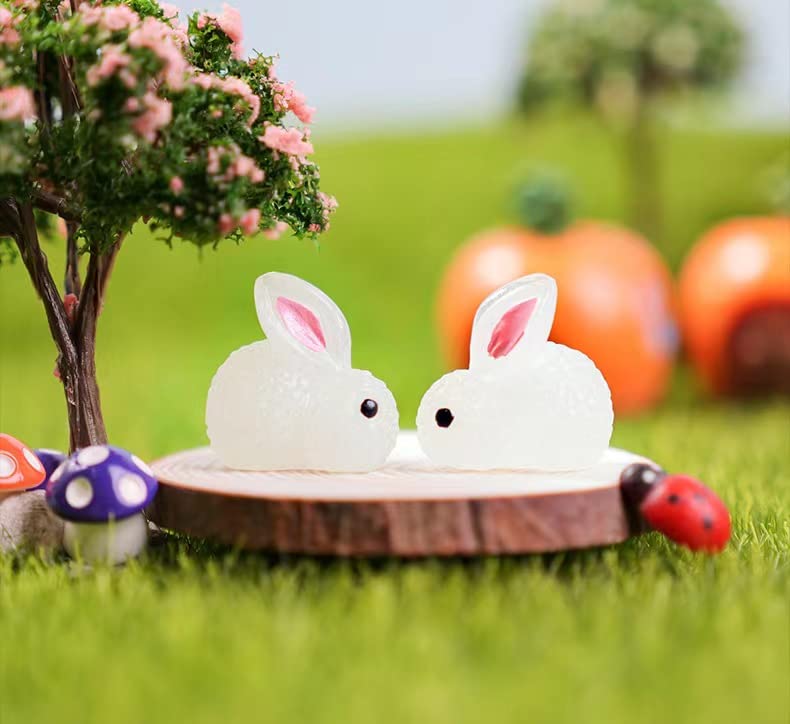 HYG 30 Pieces of Mini Resin Luminous Rabbit Mini Portrait Mini Fairy Garden Landscape Aquarium Decoration Potted Plant Decoration DIY Christmas Birthday Party Slime Amulet. (Luminous Rabbit)