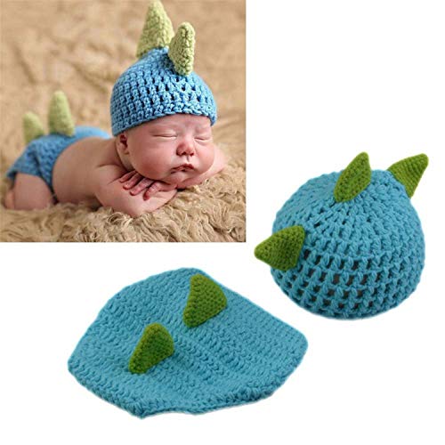 LERORO Newborn Crochet Knitted Outfit Dinosaur Hat/Pants Photography Props Costume Set (0-12 Months)