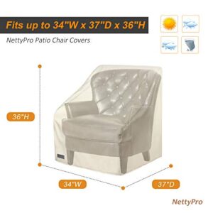 NettyPro Patio Chair Covers for Outdoor Furniture 2 Pack, Waterproof Heavy Duty Lawn Patio Furniture Cover Deep Seat Dining Chair Covers High Back, 34W x 37D x 36H inches, Beige