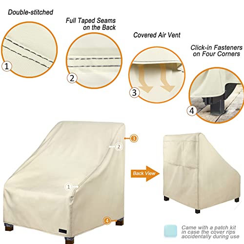 NettyPro Patio Chair Covers for Outdoor Furniture 2 Pack, Waterproof Heavy Duty Lawn Patio Furniture Cover Deep Seat Dining Chair Covers High Back, 34W x 37D x 36H inches, Beige