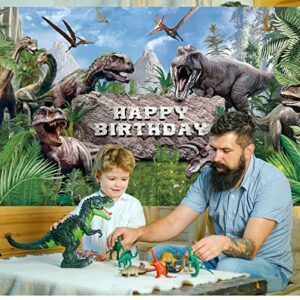 Dinosaur Theme Backdrop Banner Polyester Dinosaur Happy Birthday Photo Background Tropical Jungle Birthday Party Backdrop Decor for Kid Dinosaur Theme Birthday Party Photo Prop Decor, 72.8 x 43.3 Inch