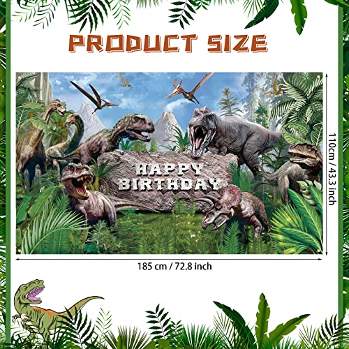 Dinosaur Theme Backdrop Banner Polyester Dinosaur Happy Birthday Photo Background Tropical Jungle Birthday Party Backdrop Decor for Kid Dinosaur Theme Birthday Party Photo Prop Decor, 72.8 x 43.3 Inch