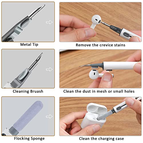 2Pcs Airpod Cleaner Kit，Earbud Cleaning Kit for Airpods Pro 1 2 3， Multi-Function Cleaning Pen with Soft Brush Flocking Sponge，Suitable for Bluetooth Headset, Charging Box, Mobile Phone, Earbud