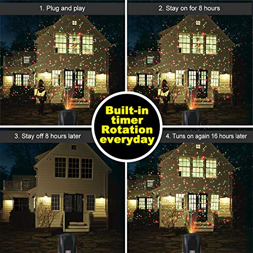 COOWOO Christmas Laser Light Projector Red and Green Star Laser Lights Show with Timer for Outdoor Decorations Waterproof Landscape Lighting for Christmas and Holidays
