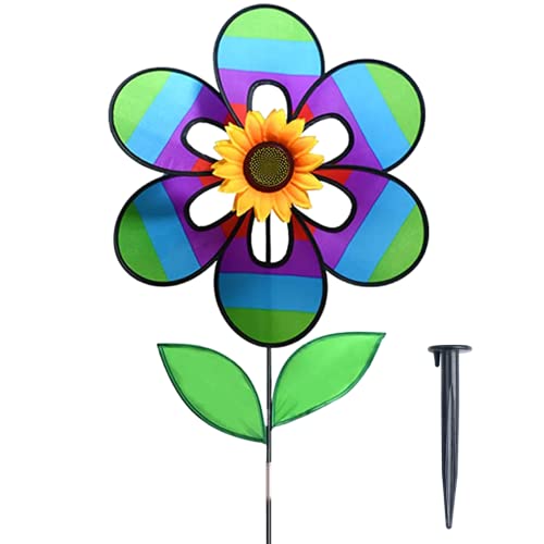 Rainbow Sunflower Garden Pinwheels Whirligigs Wind Spinners Kids Toys for Yard Decor Windmill Bird Deterrent Lawn Decorations Decorative Garden Stakes Outdoor Whimsical Baby Gifts