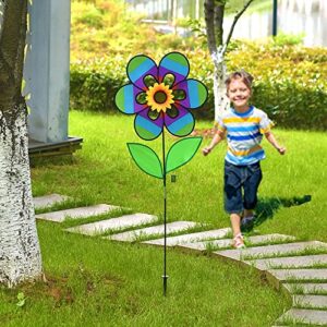 Rainbow Sunflower Garden Pinwheels Whirligigs Wind Spinners Kids Toys for Yard Decor Windmill Bird Deterrent Lawn Decorations Decorative Garden Stakes Outdoor Whimsical Baby Gifts