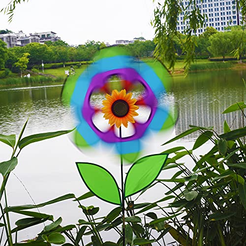 Rainbow Sunflower Garden Pinwheels Whirligigs Wind Spinners Kids Toys for Yard Decor Windmill Bird Deterrent Lawn Decorations Decorative Garden Stakes Outdoor Whimsical Baby Gifts