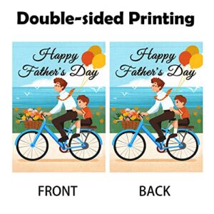 WODISON Happy Father's Day Garden Flag, Father Son Floral Bicycle Balloon 12 x 18 Inch Vertical Double Sided Burlap Welcome Flag, Outdoor Decoration For Yard Home Father's Day Gift ​(ONLY FLAG)