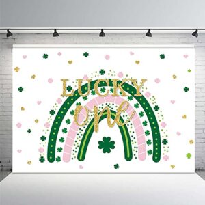mehofond 7x5ft lucky one rainbow backdrop st. patrick’s day 1st birthday party banner for girl shamrock green clover pink gold floral background party supplies photo booth props