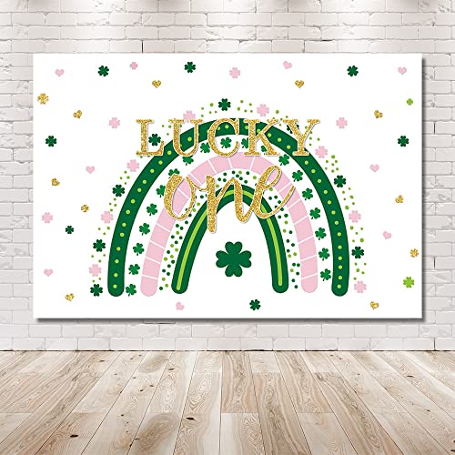 MEHOFOND 7x5ft Lucky One Rainbow Backdrop St. Patrick's Day 1st Birthday Party Banner for Girl Shamrock Green Clover Pink Gold Floral Background Party Supplies Photo Booth Props