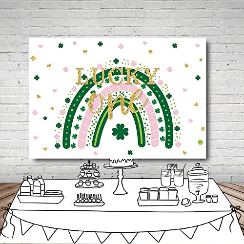 MEHOFOND 7x5ft Lucky One Rainbow Backdrop St. Patrick's Day 1st Birthday Party Banner for Girl Shamrock Green Clover Pink Gold Floral Background Party Supplies Photo Booth Props