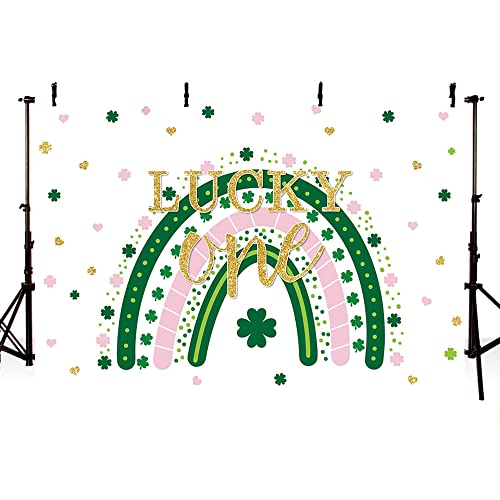 MEHOFOND 7x5ft Lucky One Rainbow Backdrop St. Patrick's Day 1st Birthday Party Banner for Girl Shamrock Green Clover Pink Gold Floral Background Party Supplies Photo Booth Props