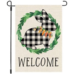pandicorn easter garden flag 12×18 inch double sided, spring easter black buffalo plaid check bunny decorations, small vertical welcome holiday decor for outdoor yard garden