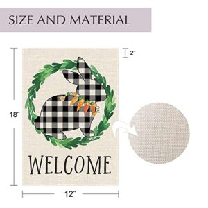 PANDICORN Easter Garden Flag 12x18 Inch Double Sided, Spring Easter Black Buffalo Plaid Check Bunny Decorations, Small Vertical Welcome Holiday Decor for Outdoor Yard Garden