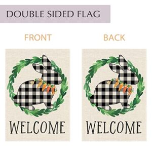 PANDICORN Easter Garden Flag 12x18 Inch Double Sided, Spring Easter Black Buffalo Plaid Check Bunny Decorations, Small Vertical Welcome Holiday Decor for Outdoor Yard Garden