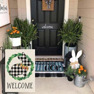 PANDICORN Easter Garden Flag 12x18 Inch Double Sided, Spring Easter Black Buffalo Plaid Check Bunny Decorations, Small Vertical Welcome Holiday Decor for Outdoor Yard Garden