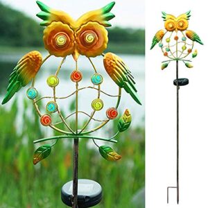 Decorman Outdoor Solar Light Stake - Solar Powered Metal Owl LED Decorative Garden Lights for Walkway, Pathway, Yard, Lawn (Colorful)