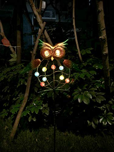 Decorman Outdoor Solar Light Stake - Solar Powered Metal Owl LED Decorative Garden Lights for Walkway, Pathway, Yard, Lawn (Colorful)