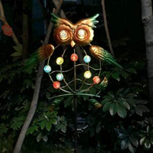 Decorman Outdoor Solar Light Stake - Solar Powered Metal Owl LED Decorative Garden Lights for Walkway, Pathway, Yard, Lawn (Colorful)