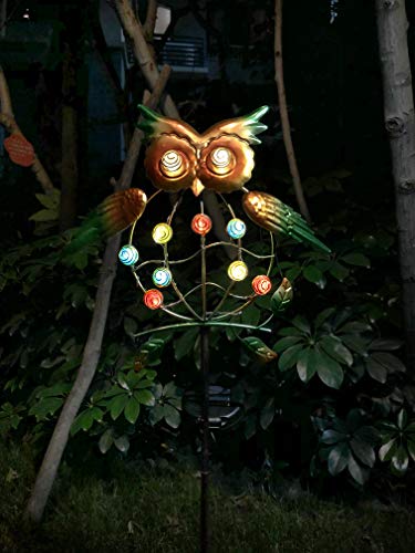 Decorman Outdoor Solar Light Stake - Solar Powered Metal Owl LED Decorative Garden Lights for Walkway, Pathway, Yard, Lawn (Colorful)