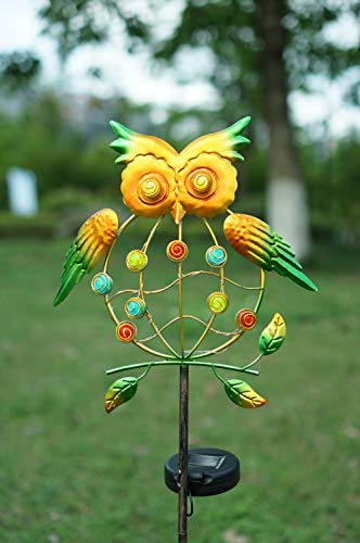 Decorman Outdoor Solar Light Stake - Solar Powered Metal Owl LED Decorative Garden Lights for Walkway, Pathway, Yard, Lawn (Colorful)