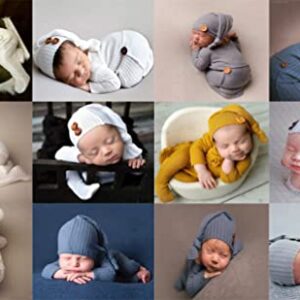 Fashion Newborn Boys Girls Baby Photo Shoot Props Outfits Crochet Clothes Long Tail Hat Pants Photography Props (gray)