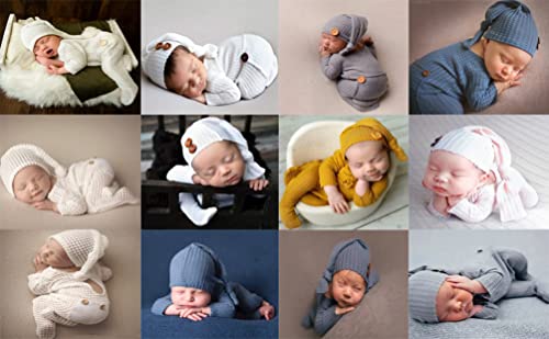 Fashion Newborn Boys Girls Baby Photo Shoot Props Outfits Crochet Clothes Long Tail Hat Pants Photography Props (gray)