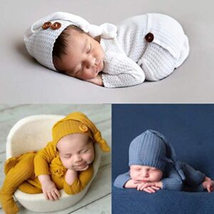 Fashion Newborn Boys Girls Baby Photo Shoot Props Outfits Crochet Clothes Long Tail Hat Pants Photography Props (gray)