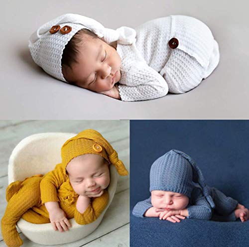 Fashion Newborn Boys Girls Baby Photo Shoot Props Outfits Crochet Clothes Long Tail Hat Pants Photography Props (gray)