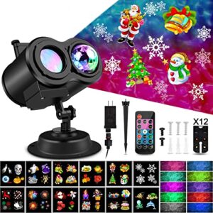 halloween christmas projector lights, remote control 2-in-1 ocean wave snowflake led projector with 12 slides 10 colors, waterproof indoor outdoor lights for holiday party garden landscape decorations