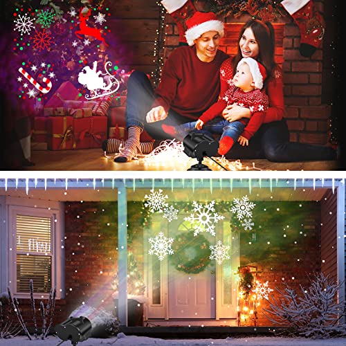 Halloween Christmas Projector Lights, Remote Control 2-in-1 Ocean Wave Snowflake LED Projector with 12 Slides 10 Colors, Waterproof Indoor Outdoor Lights for Holiday Party Garden Landscape Decorations
