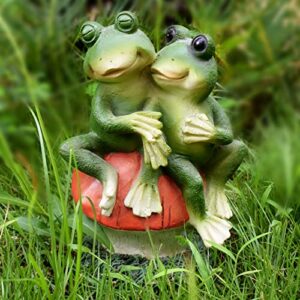 udensep frog garden statues outdoor decor resin couple frogs sitting on mushroom statue waterproof outside frog figurines for yard patio lawn decorations