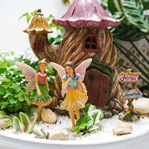 PRETMANNS Fairy Garden House Kit - Fairy Garden Accessories Outdoor - Fairy House & Fairies for Fairy Garden – Fairy Garden Supplies - Fairy Garden Kit for Adults - Garden Fairy House - 4 Items