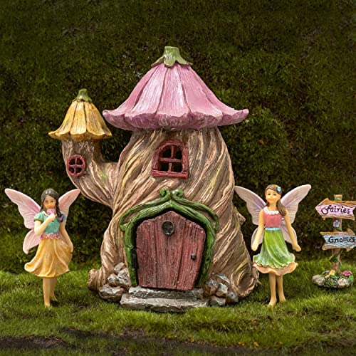 PRETMANNS Fairy Garden House Kit - Fairy Garden Accessories Outdoor - Fairy House & Fairies for Fairy Garden – Fairy Garden Supplies - Fairy Garden Kit for Adults - Garden Fairy House - 4 Items