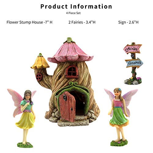 PRETMANNS Fairy Garden House Kit - Fairy Garden Accessories Outdoor - Fairy House & Fairies for Fairy Garden – Fairy Garden Supplies - Fairy Garden Kit for Adults - Garden Fairy House - 4 Items