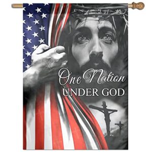 One Nation Under God Jesus Garden Flags/ 28x40 Inch Double Sided Print House Flag/Decoration American Flag Home Flags/Outside Décor Banners For Farmhouse Yard Lawn Outdoor