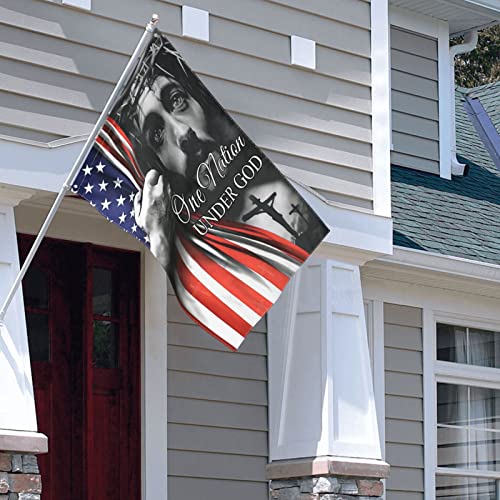 One Nation Under God Jesus Garden Flags/ 28x40 Inch Double Sided Print House Flag/Decoration American Flag Home Flags/Outside Décor Banners For Farmhouse Yard Lawn Outdoor