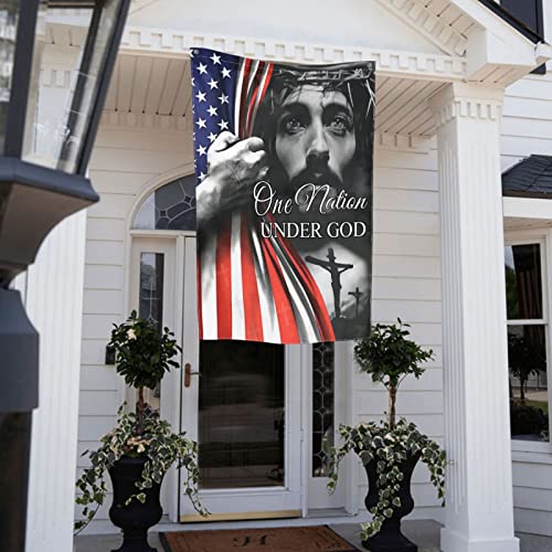 One Nation Under God Jesus Garden Flags/ 28x40 Inch Double Sided Print House Flag/Decoration American Flag Home Flags/Outside Décor Banners For Farmhouse Yard Lawn Outdoor