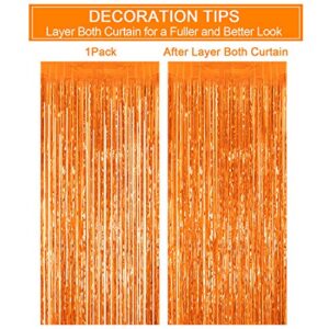 Tifeson 3PCS Thanksgiving Orange Fringe Curtain Party Backdrop for Halloween Party Decorations, Fall Thanksgiving Decorations, Birthday Party Decorations (3.2 x 8.3 ft)